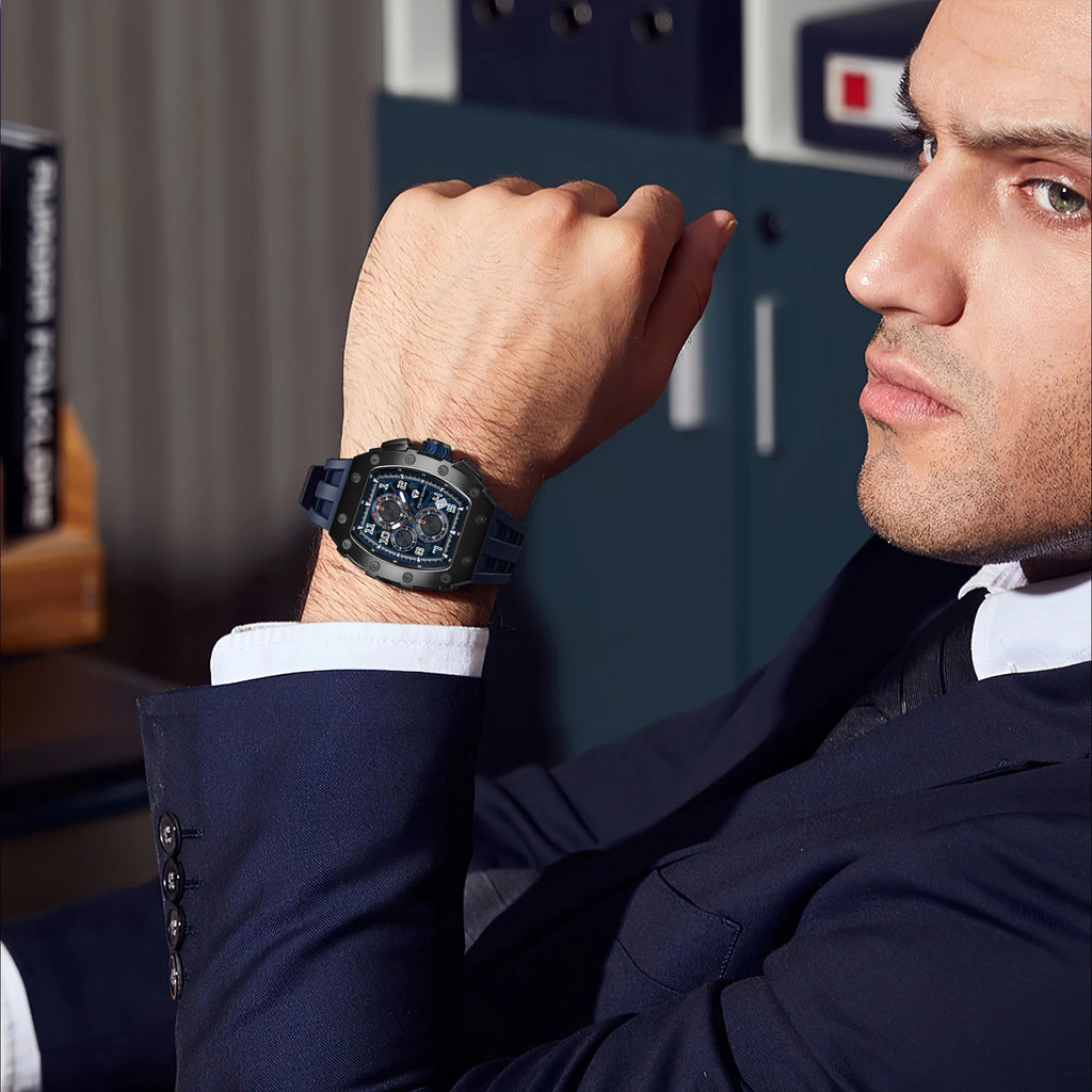 TSAR BOMBA Luxury Tonneau Quartz Watch for Men Japanese Movement, Stainless Steel Case,  Elegant Dress Wristwatch
