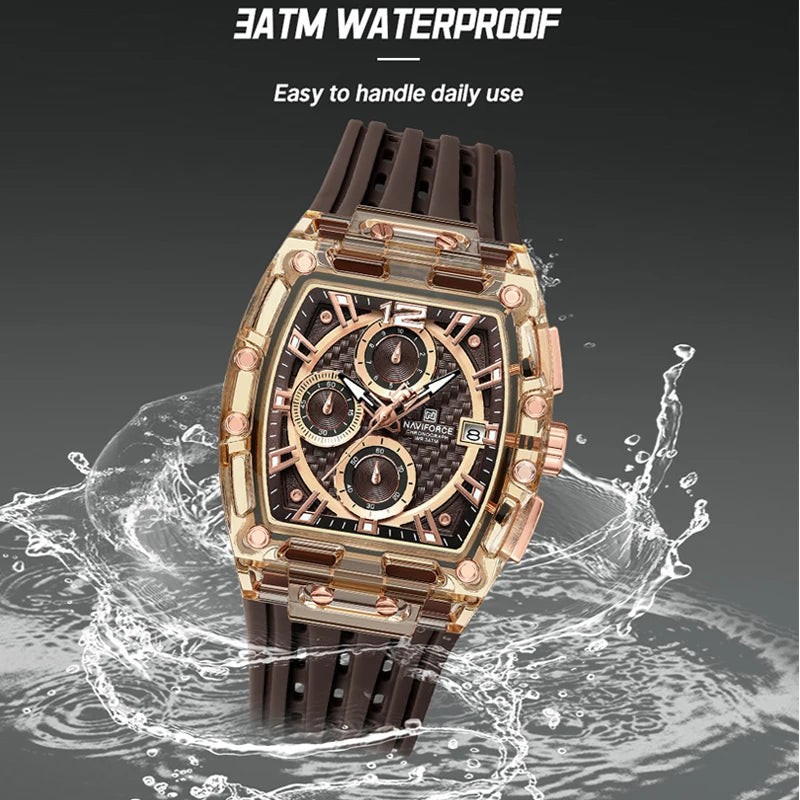 High Quality NAVIFORCE Watches for Man Silica Strap 50M Waterproof Sport Male Clock Casual Quartz Date Display Men's Chronograph