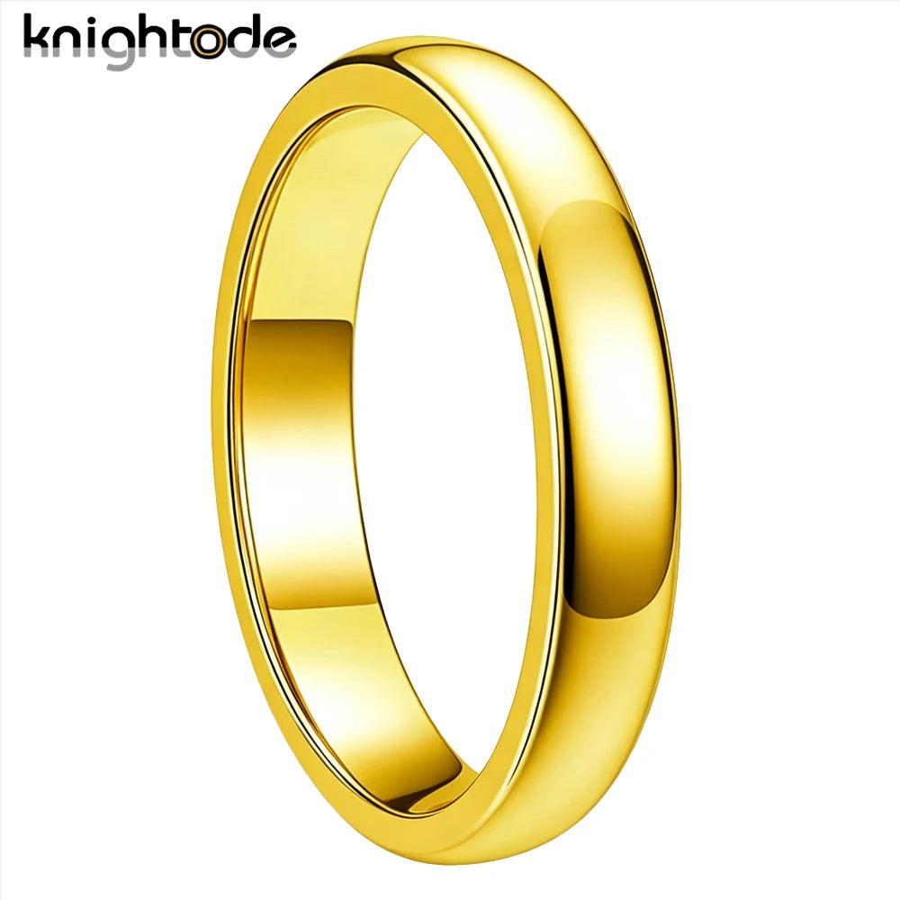 2mm 4mm Womens Tungsten Carbide Rings Gold Color Wedding Band Dome Polished Comfort Fit