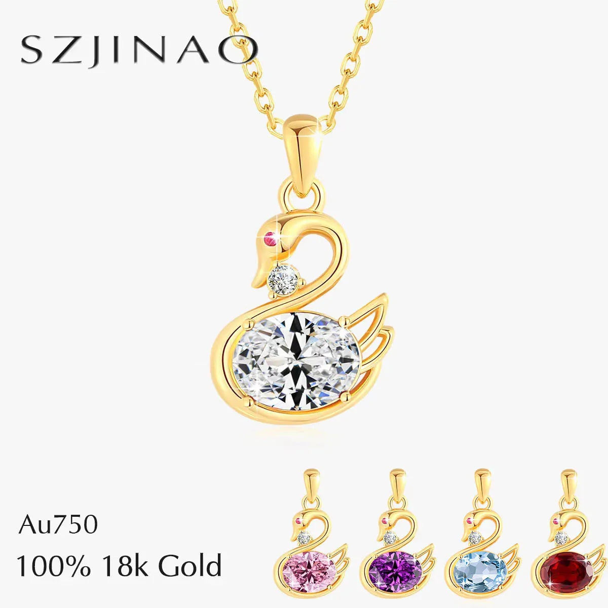 Au750 2CT Moissanite Swan Pendant 100% 18K Gold Oval Cut Natural Blue Topaz Women's Necklaces for Birthday Party Jewelry Gifts