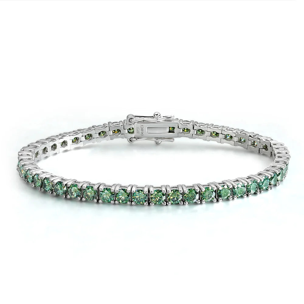 Smyoue 3/4mm GRA Certified Full Green Moissanite Tennis Bracelet for Women 18K Plated Lab Diamond 925 Silver Bracelet Men