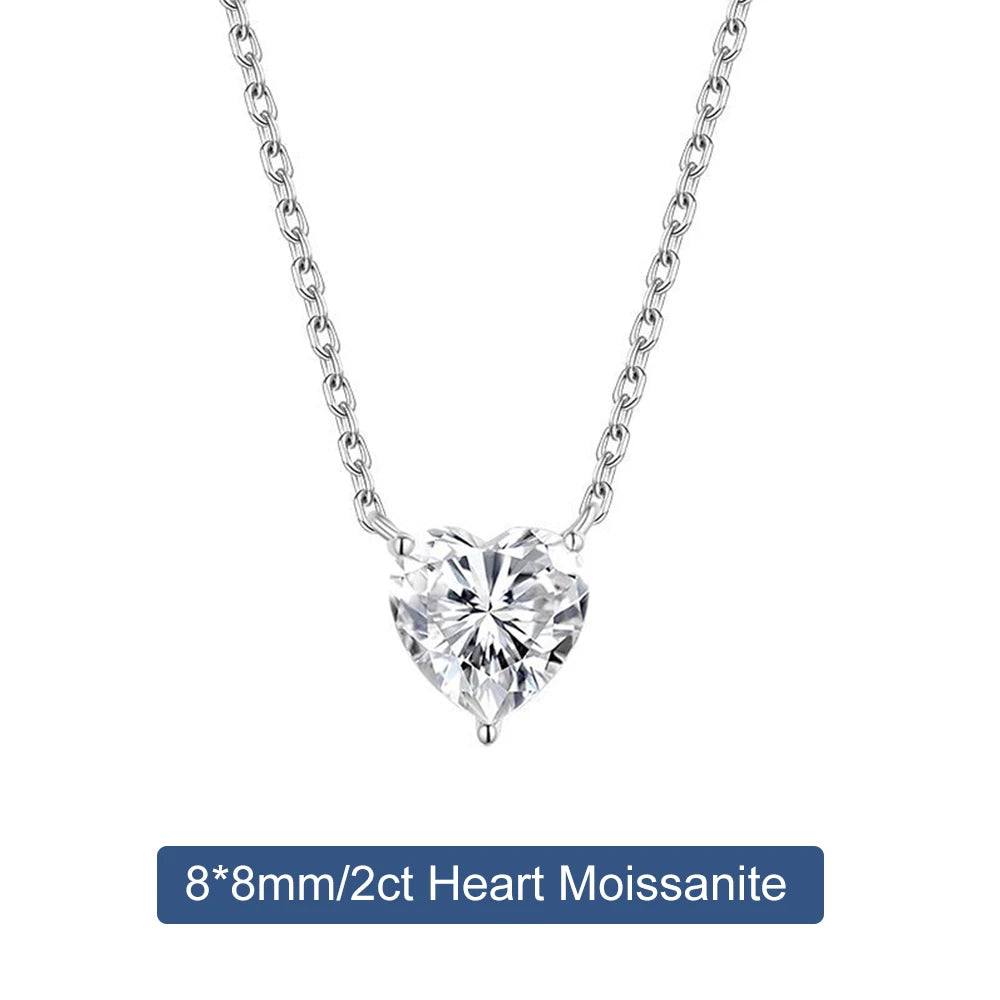 2/4Carat Heart Shape Moissanite Pendant Necklace 925 Sterling Silver D Color VVS1 Diamond Necklaces for Women Wedding Jewelry