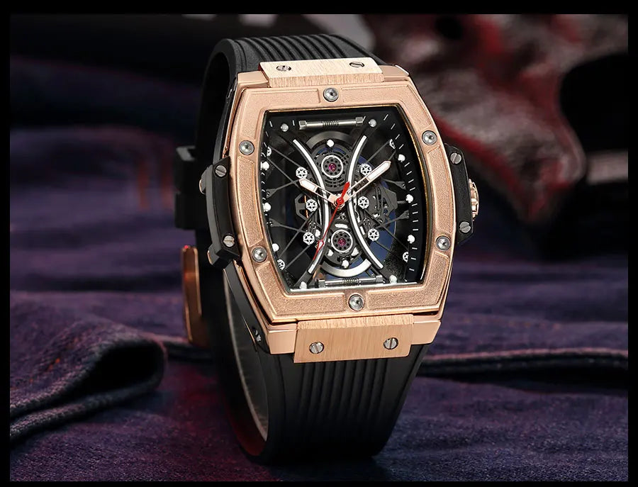 MEGIR & RUIMAS Military Sport Watch for Men Fashion Silicone Strap Analog Quartz Wristwatch with Luminous Hands Tonneau Dial 334
