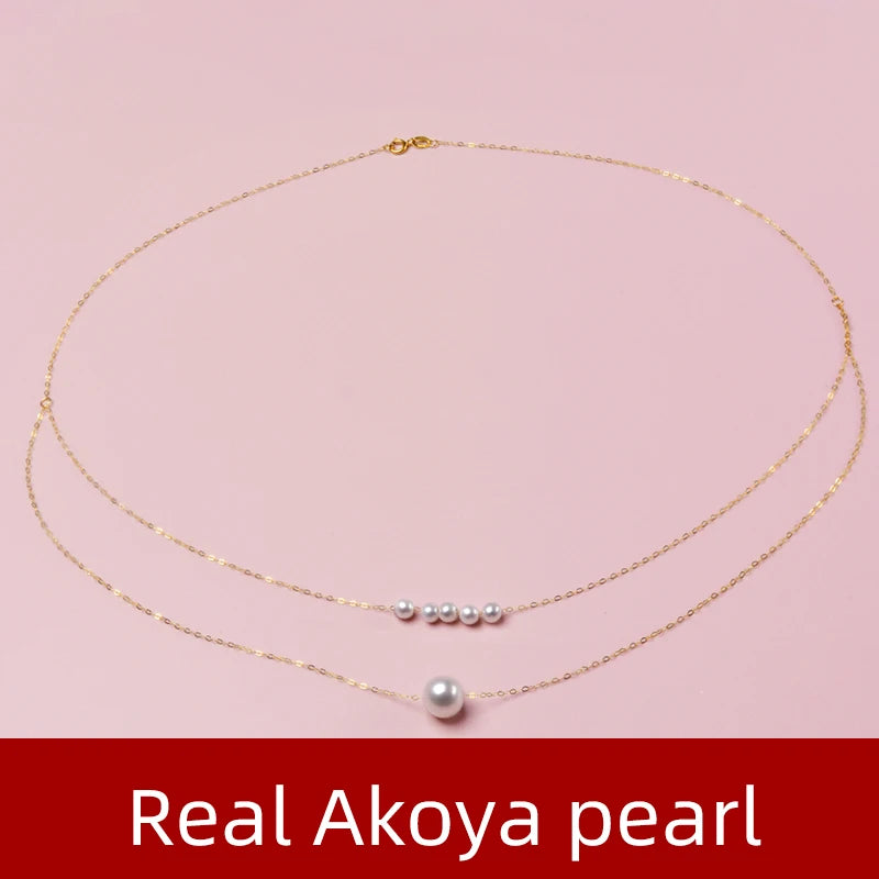 NYMPH Real 18K Gold Akoya Pearl Necklace Au750 Fine Jewelry White Round Aniversary Gift For Women Double Layer X529