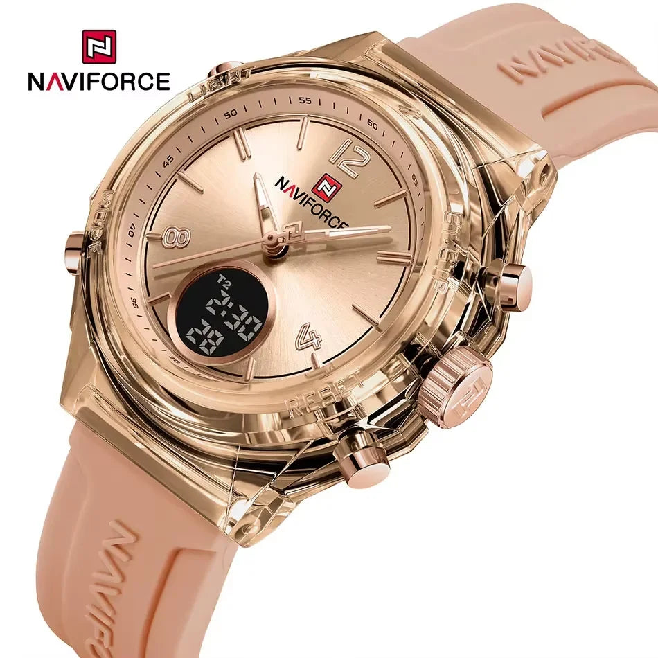 NAVIFORCE Top Brand Women's Watch Outdoor Sports Waterproof Watches Dual Time Display Quartz Wristwatches Rubber Digital Clock