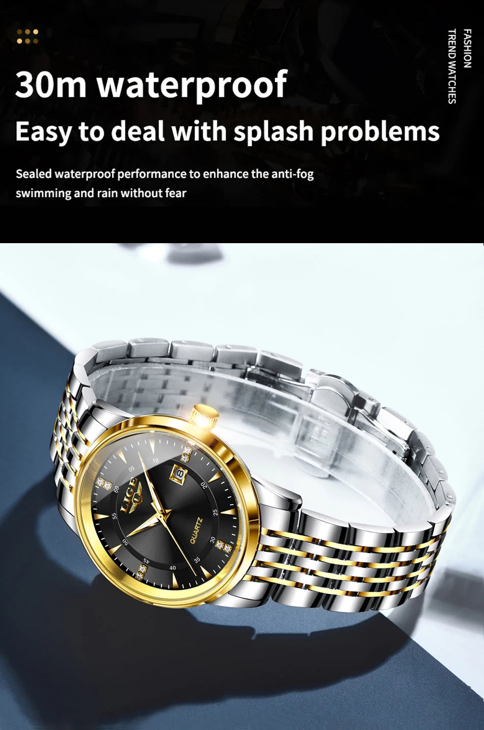 LIGE Luxury Quartz Wristwatches Mens Watch Stainless Steel Watches Luminous Date Waterproof Outdoor Diving Sports Watch reloj