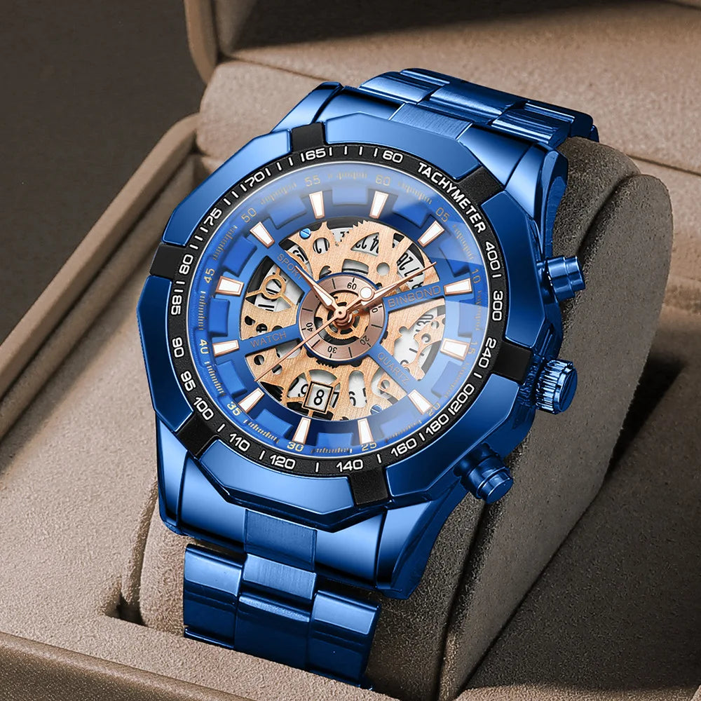 UTHAI Men Watch Light Luxury Brand Business Hollow Luminous Waterproof Stainless Steel Metal Strap Male fashion Quartz Watches
