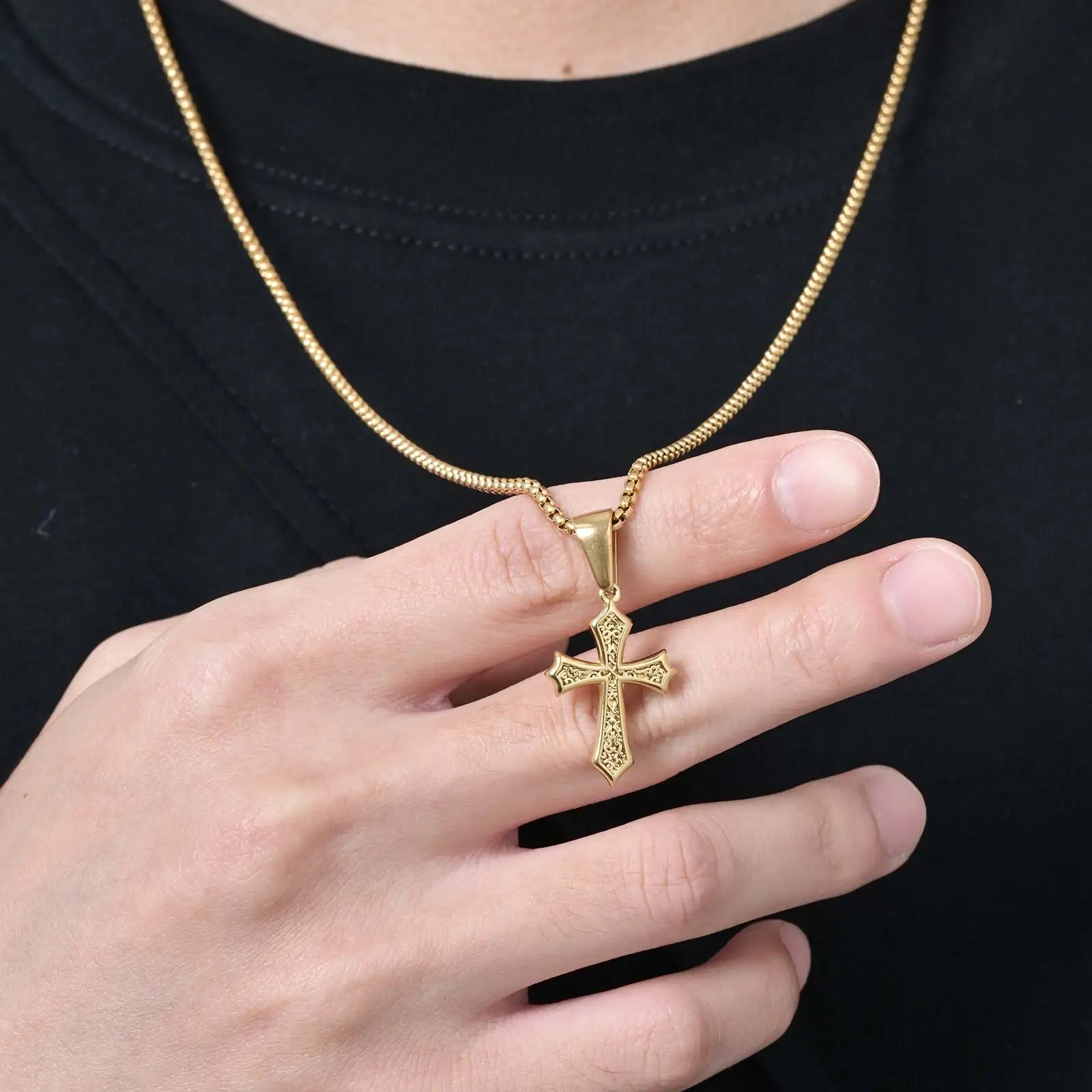 Hip Hop Cross Necklace for Men Women,50/55/60cm Stainless Steel Chic Cross Pendant,Christian Classic Jewelry Gifts