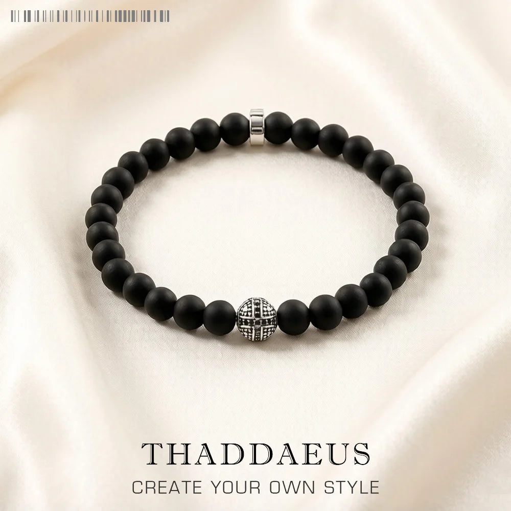 Matte Black Obsidian Karma Bracelets Cross Bead 925 Sterling Silver Europe Style Fashion Jewelry Gift