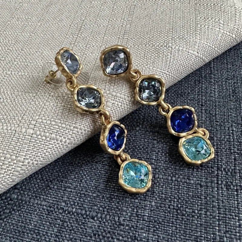 Os Fashion Jewelry Full Zircon Inlaid Colorful Glass Geometric Stud Earrings Women’s Elegant Party Wedding Accessory