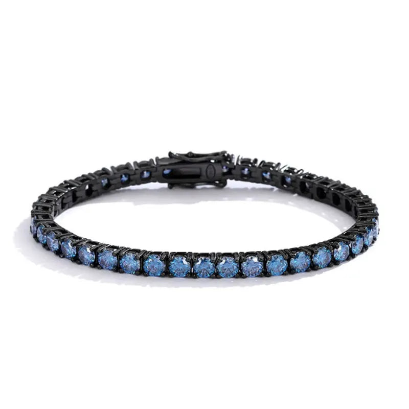 KNOBSPIN Blue Moissanite Tennis Bracelets for Women Man 3mm 4mm Lab Grow Diamond with Certificate 925 Silver Plated 18k Bracelet