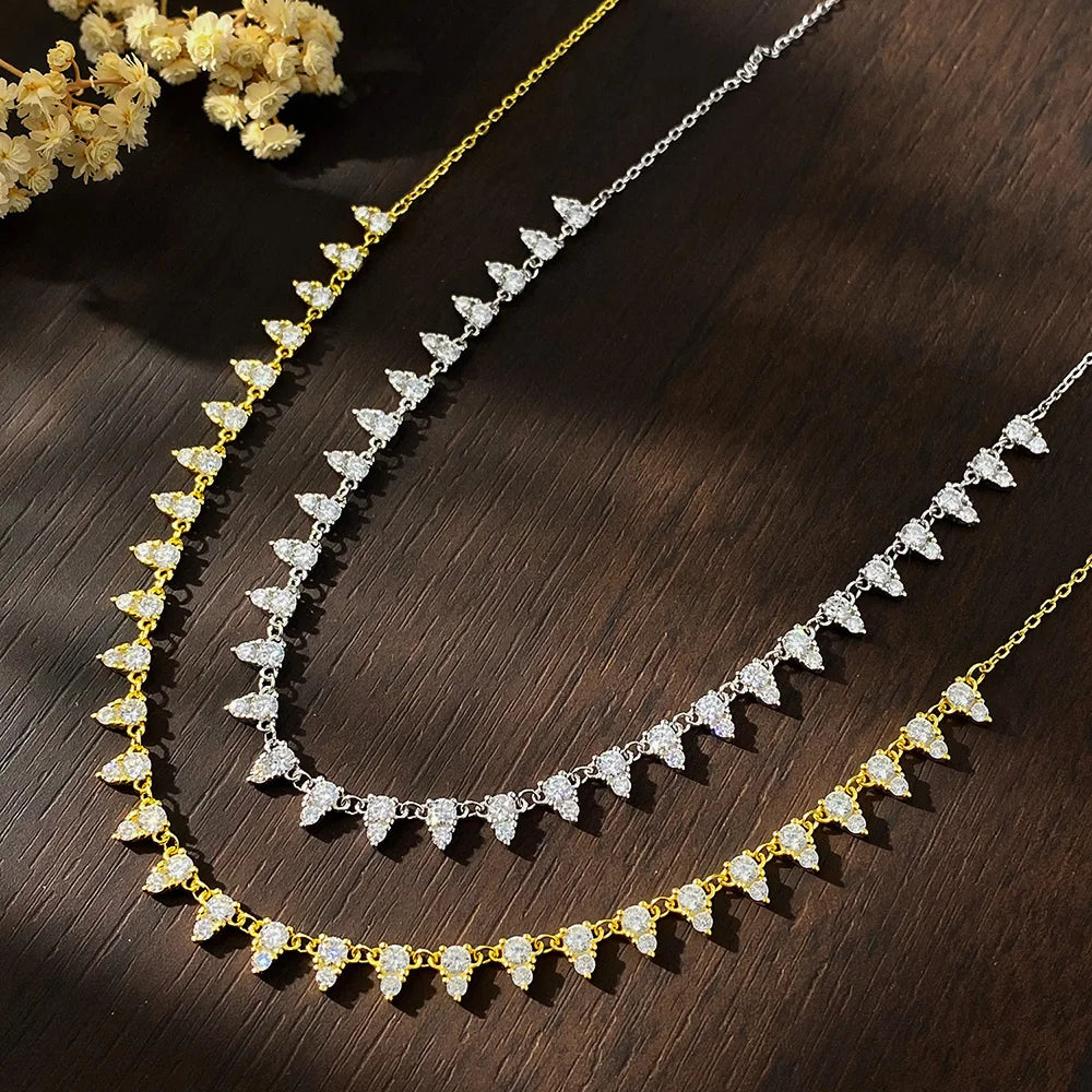 KNOBSPIN 2mm/3mm D Color Moissanite Tennis Necklace s925 Sterling Silver 18inch Chain, Wedding Necklaces for Women Fine Jewelry