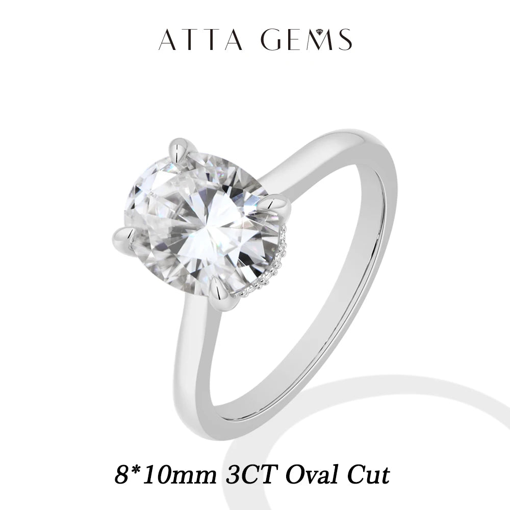 ATTAGEMS Oval Cut 1.0-4.5CT D VVS1 Moissanite Rings for Women 925 Sterling Silver Solitaire Engagement Ring Luxury Band Jewelry