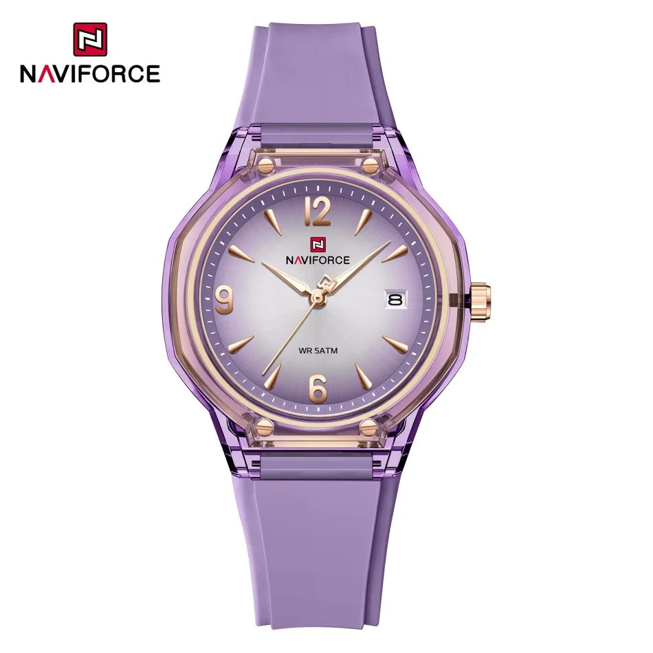 NAVIFORCE Fashion Waterproof Ladies Watch with Luminous Pointer Display Fashionable Silicone Strap Night Glow Women's Watches