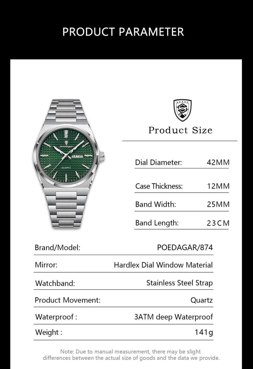 POEDAGAR Top Original Quartz Men Clock Waterproof Luminous Stainless Steel Man Wristwatch Date Week Business Men's Watches Reloj
