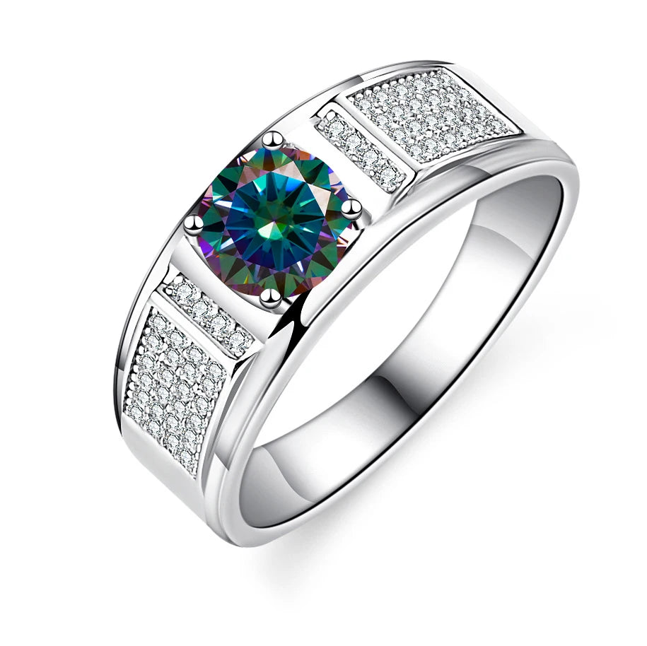 Real 1.0 Carat Moissanite Ring For Men Pure Solid 18K White Gold Rings D Color Diamond Engagement Wedding Ring Jewelry Gift