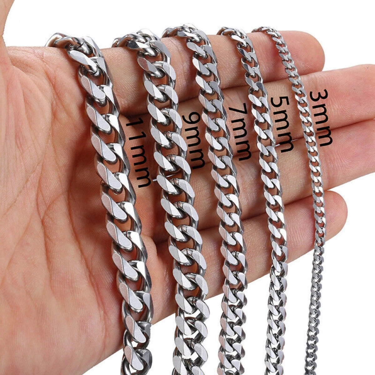 Curb Cuban Chain Necklace for Men Women Punk Stainless Steel Curb Link Chain Choker Necklace 3mm/5mm/7mm/9mm/11mm