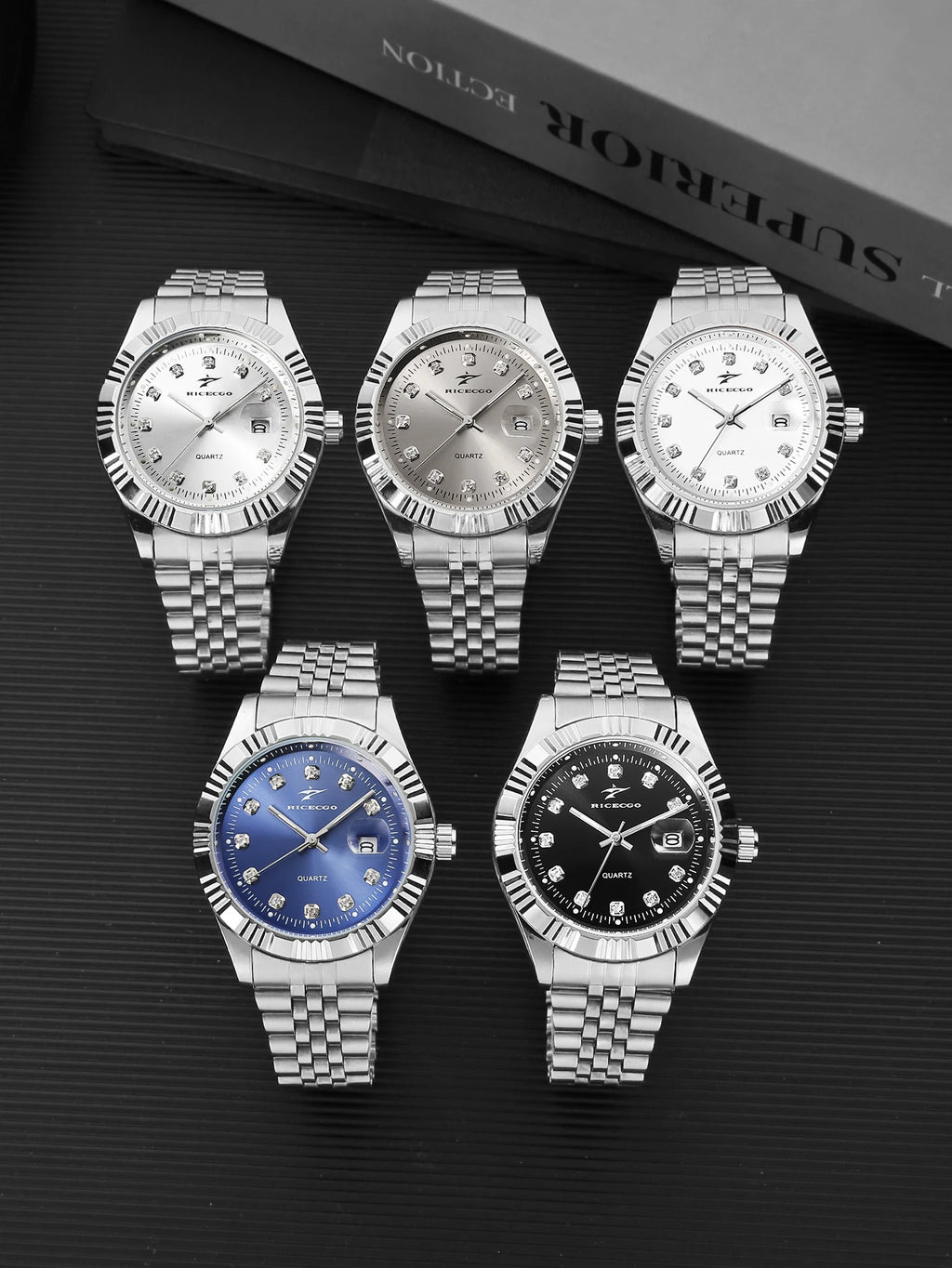 Business men's quartz wristwatch calendar display with diamonds showcases unique taste, making it the perfect gift for him