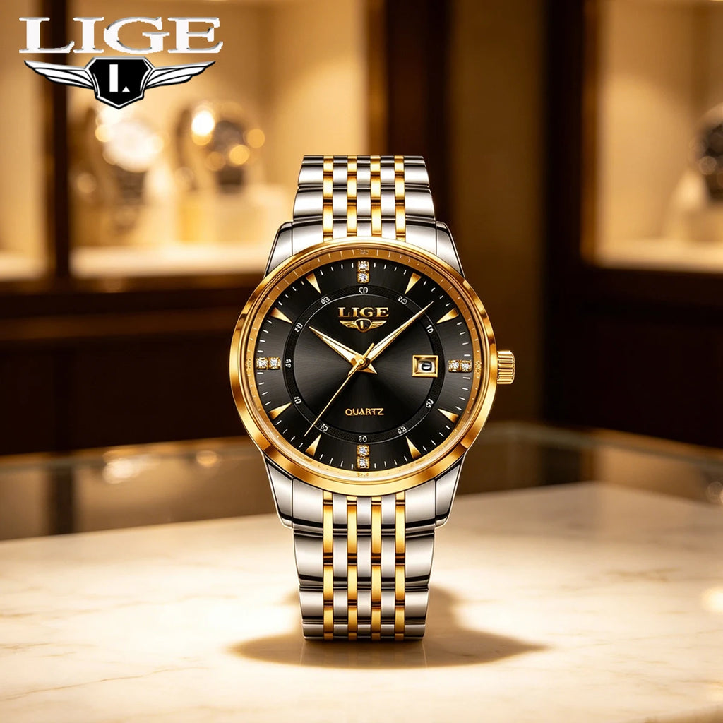 LIGE Luxury Quartz Wristwatches Mens Watch Stainless Steel Watches Luminous Date Waterproof Outdoor Diving Sports Watch reloj