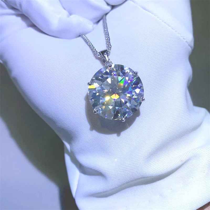 NKHOG 20ct 18mm Round Moissanite Necklace Pendant Women 925 Silver Plated 18k Gold Big Diamond Chain Party Gift Fine Jewelry GRA