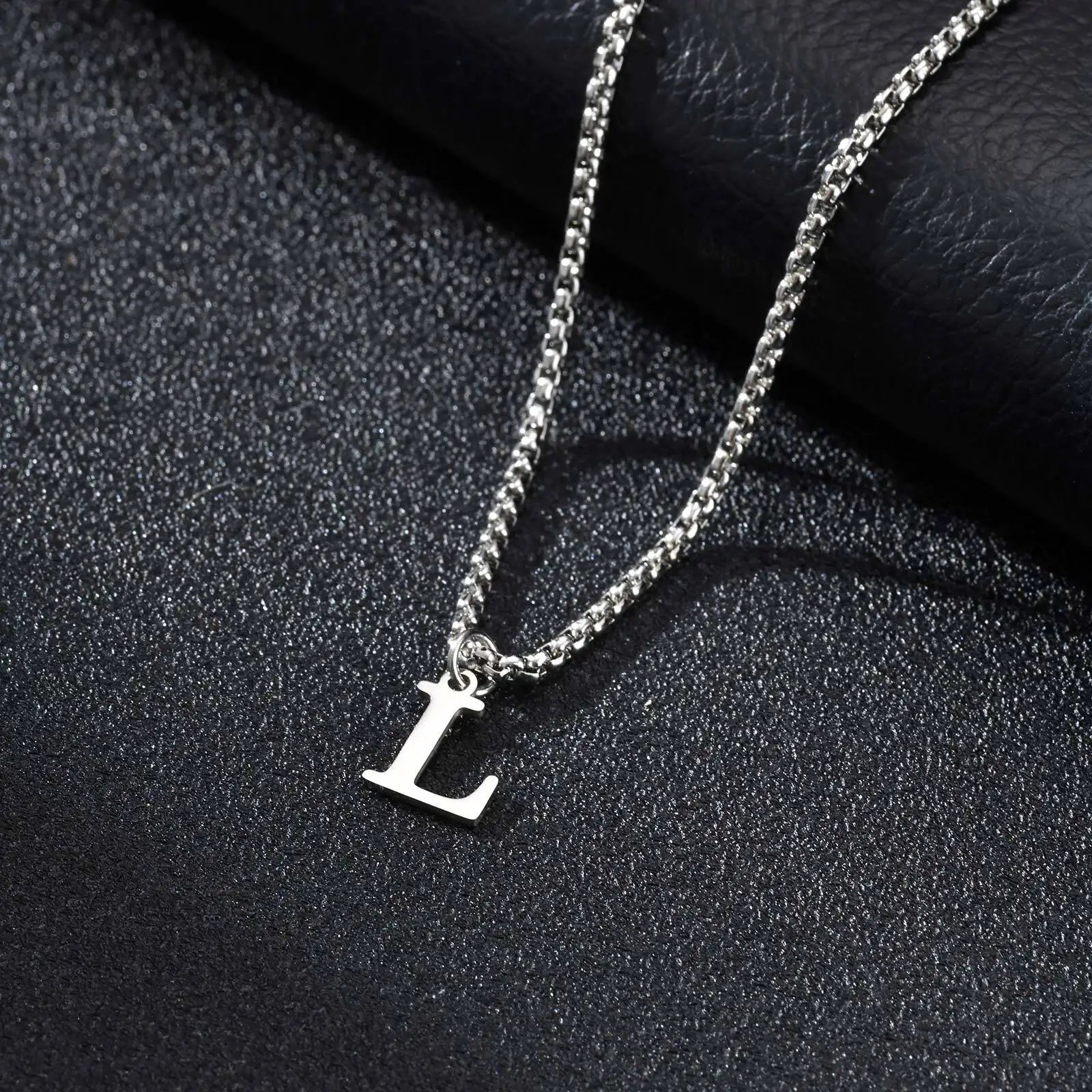 Vnox Simple A-Z Letter Necklace for Men, Waterproof Stainless Steel 26 Letters Pendant Necklace，Men’s Minimal Initial Necklace