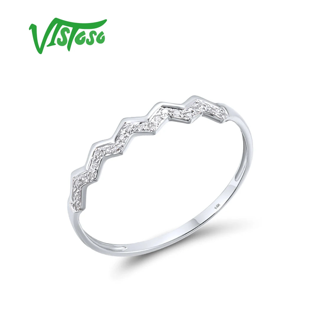 VISTOSO Pure 14K 585 Rose Yellow White Gold Ring For Women Sparkling Diamonds Stackable Engagement Delicate Wave Fine Jewelry