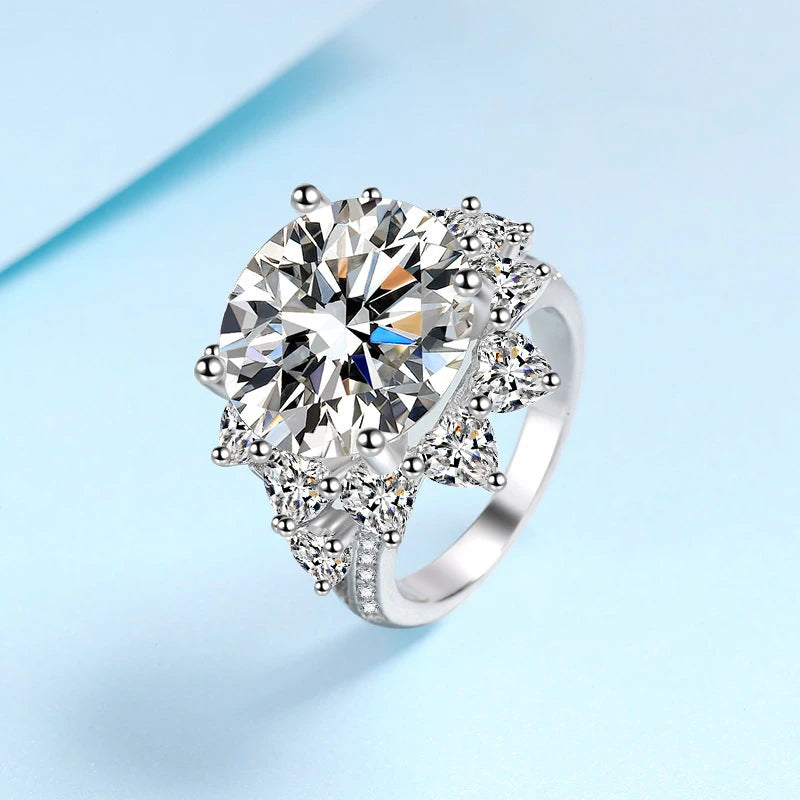 Tezzc 10 Carat Moissanite Ring For Women Oversized Diamond With Certificate 925 Sterling Silver Engagement Wedding Jewelry