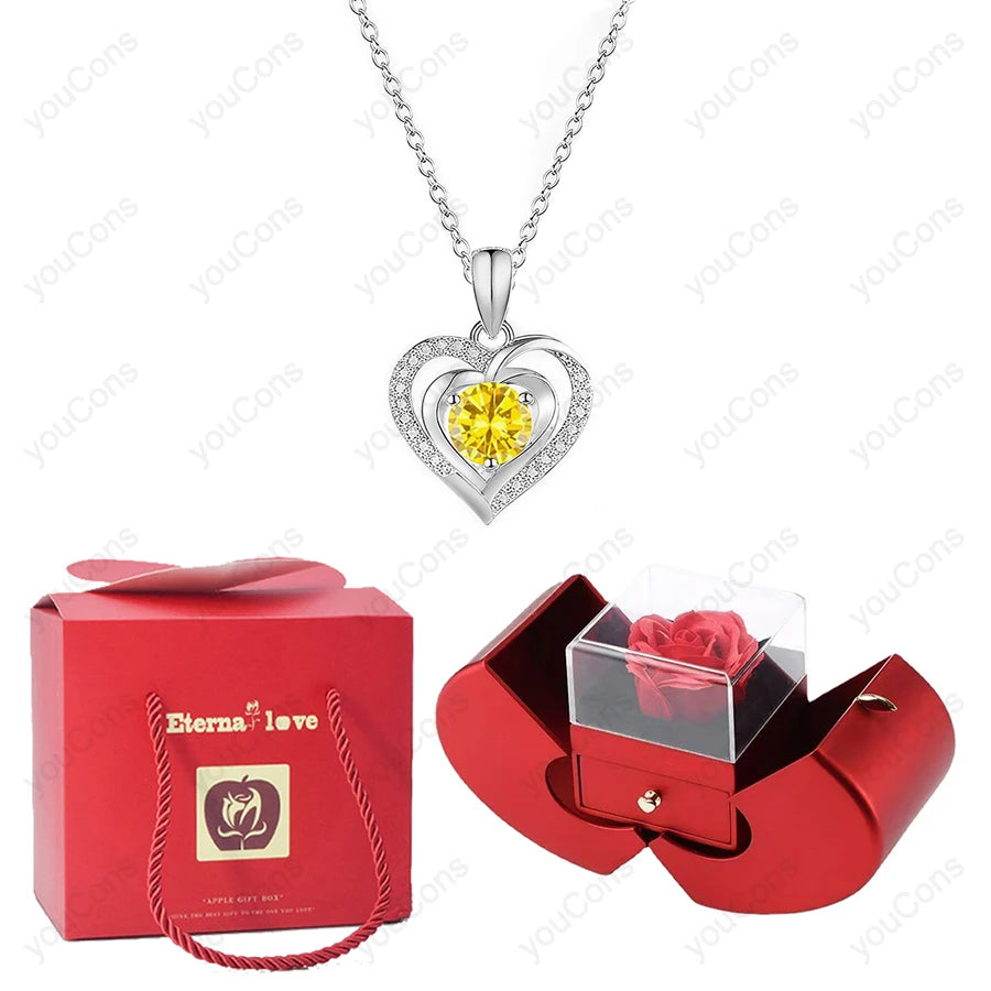 Heart Zircon Necklace Pendant With Apple Gift Box 2025 New Jewelry Set For Wife Girlfriend Christmas Valentine Anniversary Gift