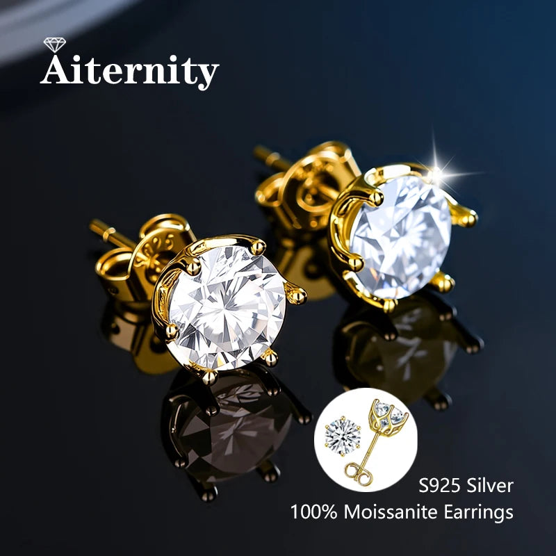 100% Real Sterling Silver S925 Moissanite Earrings Stud  With 2 Certificate D VVS1 Pass Diamond Test Pen For Women Men Jewelry