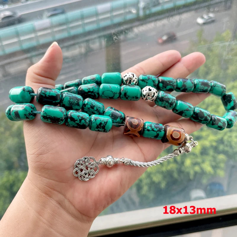 Tasbih Natural Mongolia Turquoises Big Size beads with Tibetan eyes agates stone muslim prayer beads Bracelet islamic Eid gift