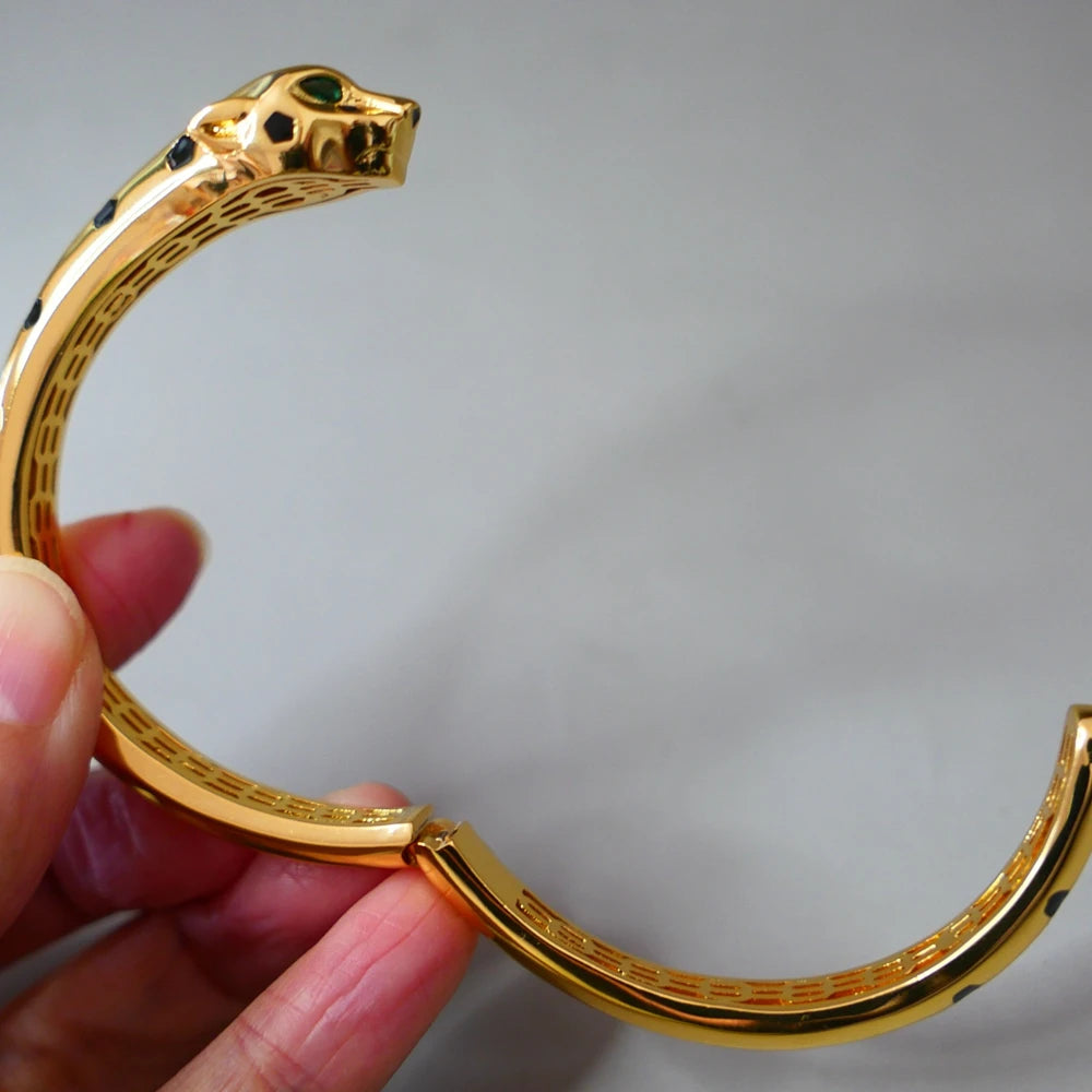 BLack Spots Leopard bracelet Cubic Zirconia Stone Animal Panther cuff bangle for Men or Women designer copper jewelry