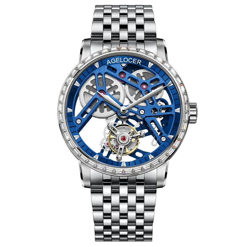 AGELOCER Original Tourbillon Watch Fashion Men's Business Formal Luxury Skeleton Manual Mechanical Watch Birthday Gift for Men