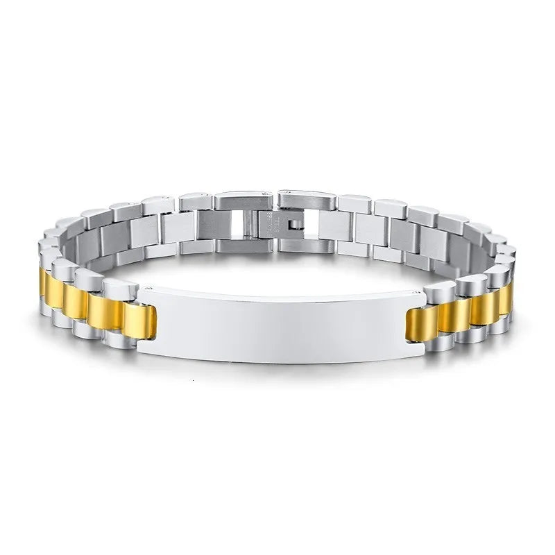 Personalized Stainless Steel Men Bracelet Bangle Engraved Fashion Custom ID Male Braslet Brazelaet Boy 7.7Inch 8.3Inch Dropship