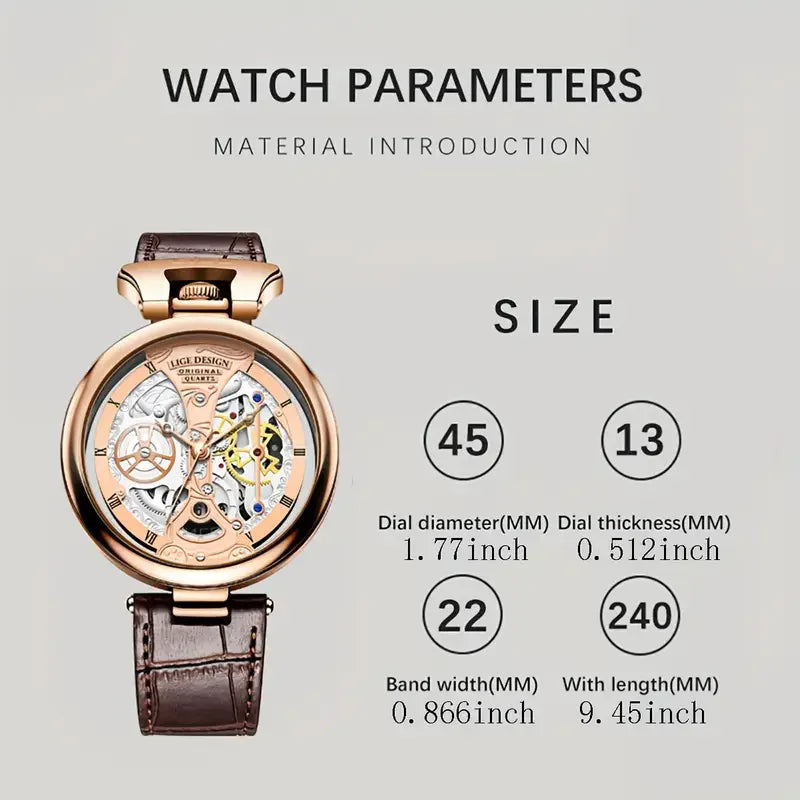 2025 LIGE Men Watches Top Brand Luxury Brown Leather Chronograph Sport Watch For Men Fashion Date Waterproof Clock Reloj Hombre