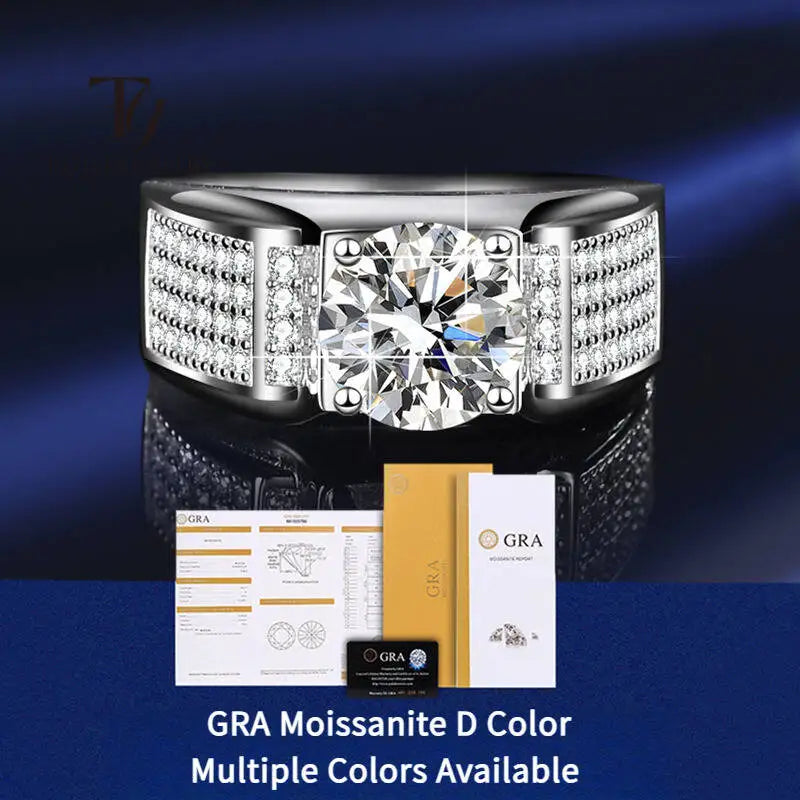 TY Classic Men's 1.0 Carat Real Moissanite white Ring 18K White Gold D Color Diamond Engagement Wedding Fine Jewelry Gift