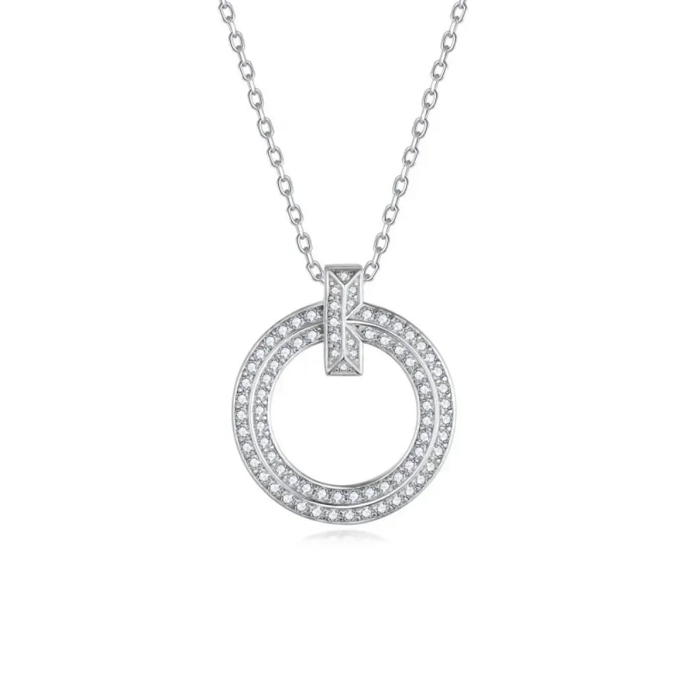 LinkerLove Moissanite Pendant Necklace Diamond Circle Pendant Chain for Women S925 Sterling Silver Choker Necklace Fine Jewelry