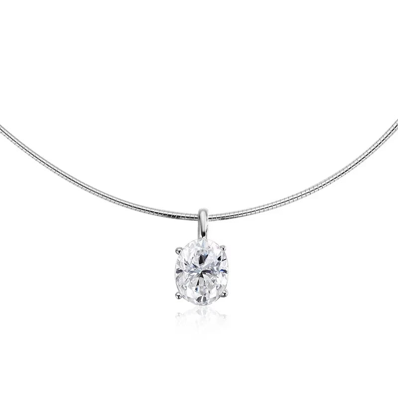 FEOBUR 3CT Oval Cut Moissanite Pendants Choker Necklace 925 Sterling Silver Solitaire Diamond Collar Chain Women Jewelry Gift