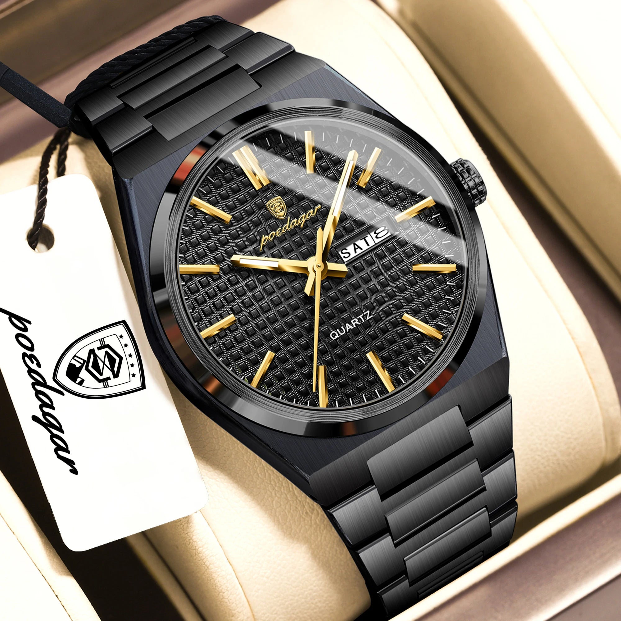 POEDAGAR Top Original Quartz Men Clock Waterproof Luminous Stainless Steel Man Wristwatch Date Week Business Men's Watches Reloj