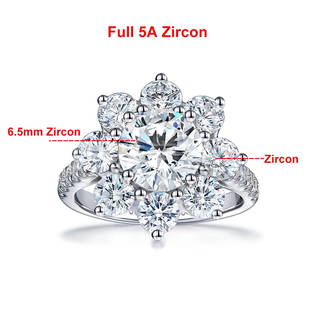 2 Carat Sunflower Real Moissanite Engagement Rings For Women 925 Sterling Silver 18K White Gold Plated Wedding Band with GRA