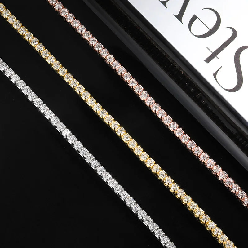EWYA Full 2mm 0.03CT D Color Moissanite Tennis Necklace for Women Lady S925 Silver Plated 18K Gold Neck Chain Choker Necklaces