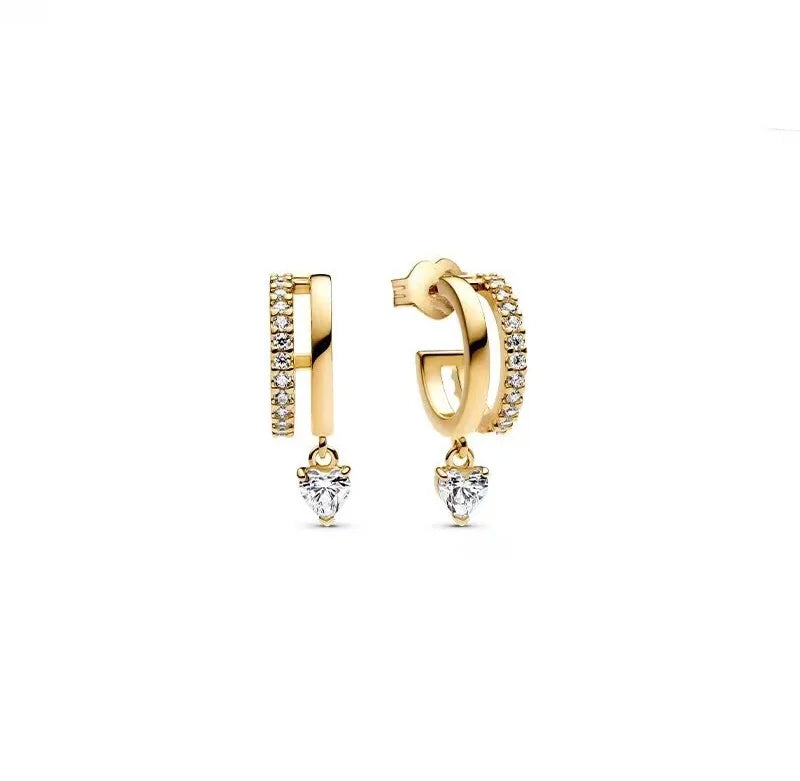 100%925 pure silver classic water-drop heart-shaped round stud earrings Perfect jewelry gift for women's birthday presents