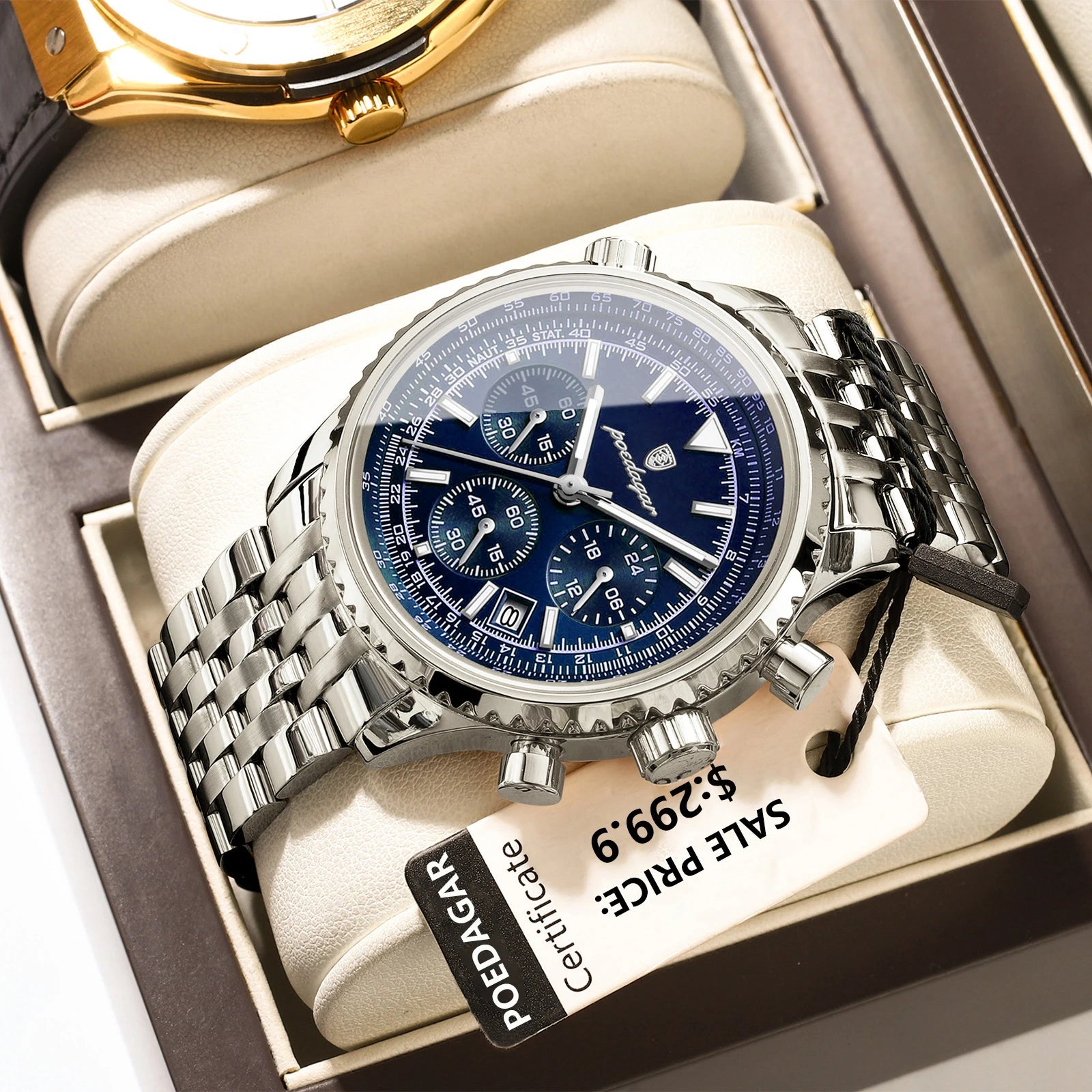 POEDAGAR Luxury Sport Man Watch Chronograph Date Waterproof Luminous Men's Quartz Watches Stainless Steel Fashion Men Wristwatch