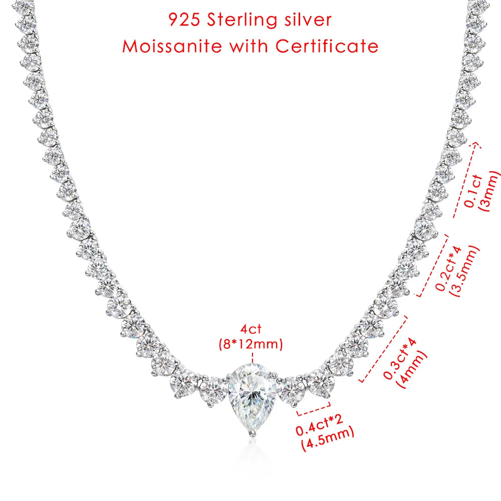 HORRIPAL DVVS1 3 Claws Pear Moissanite Necklace for Women 925 sterling Silver GRA Certified Elegant Luxury Wedding Fine Jewelry