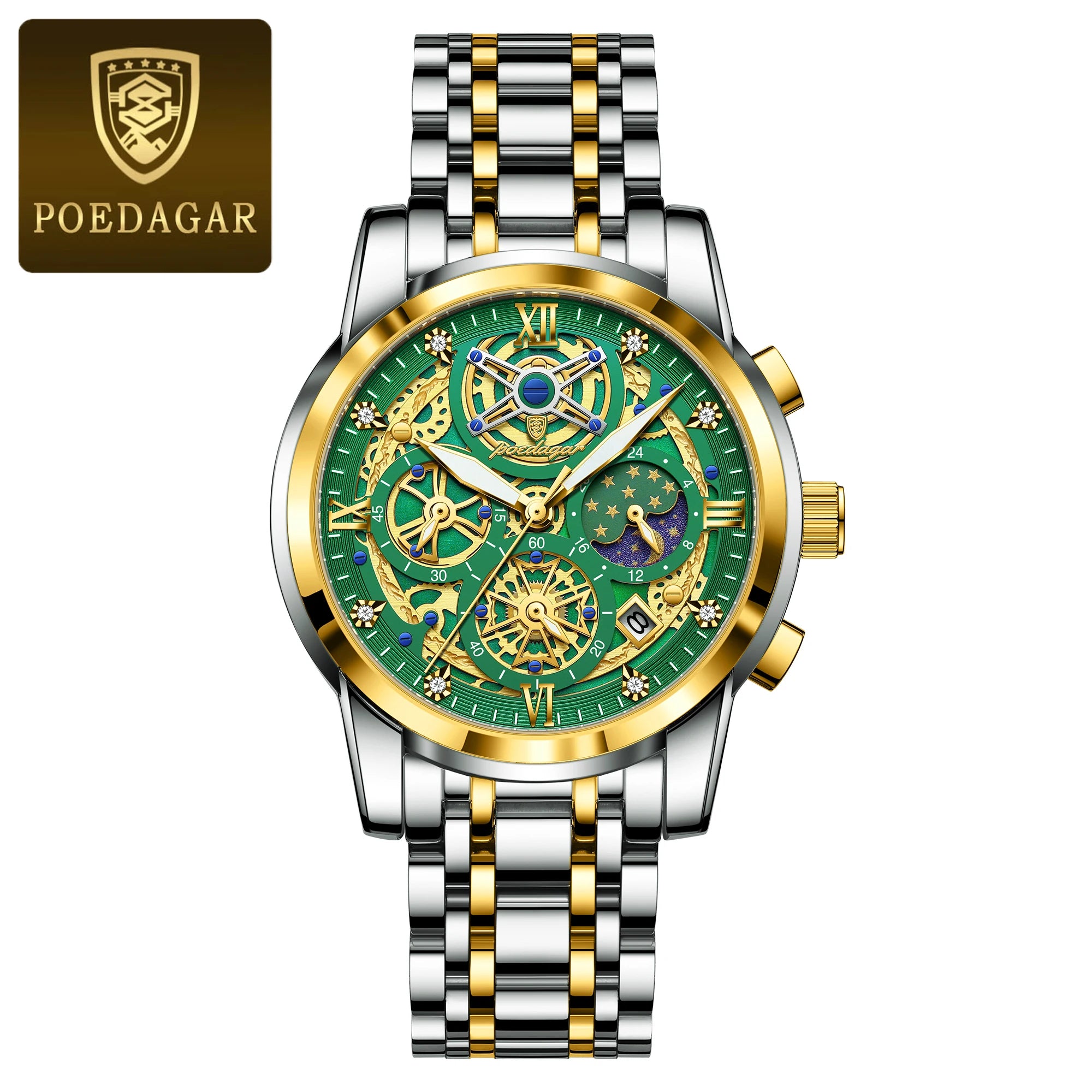 POEDAGAR Luxury Men's Quartz Watches Stainless Steel Date Chronograph Men Wristwatch Waterproof Luminous Fashion Man Watch Reloj
