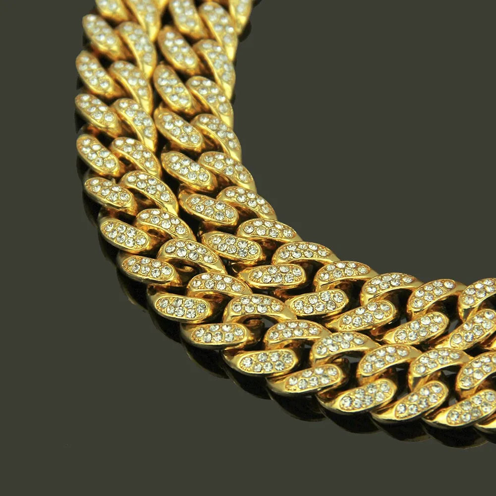 HNSP Miami Cuban Link Iced Out Chain Necklace For Men - Heavy Duty Curb Bling Hip Hop Chains Jewelry 13MM Wide