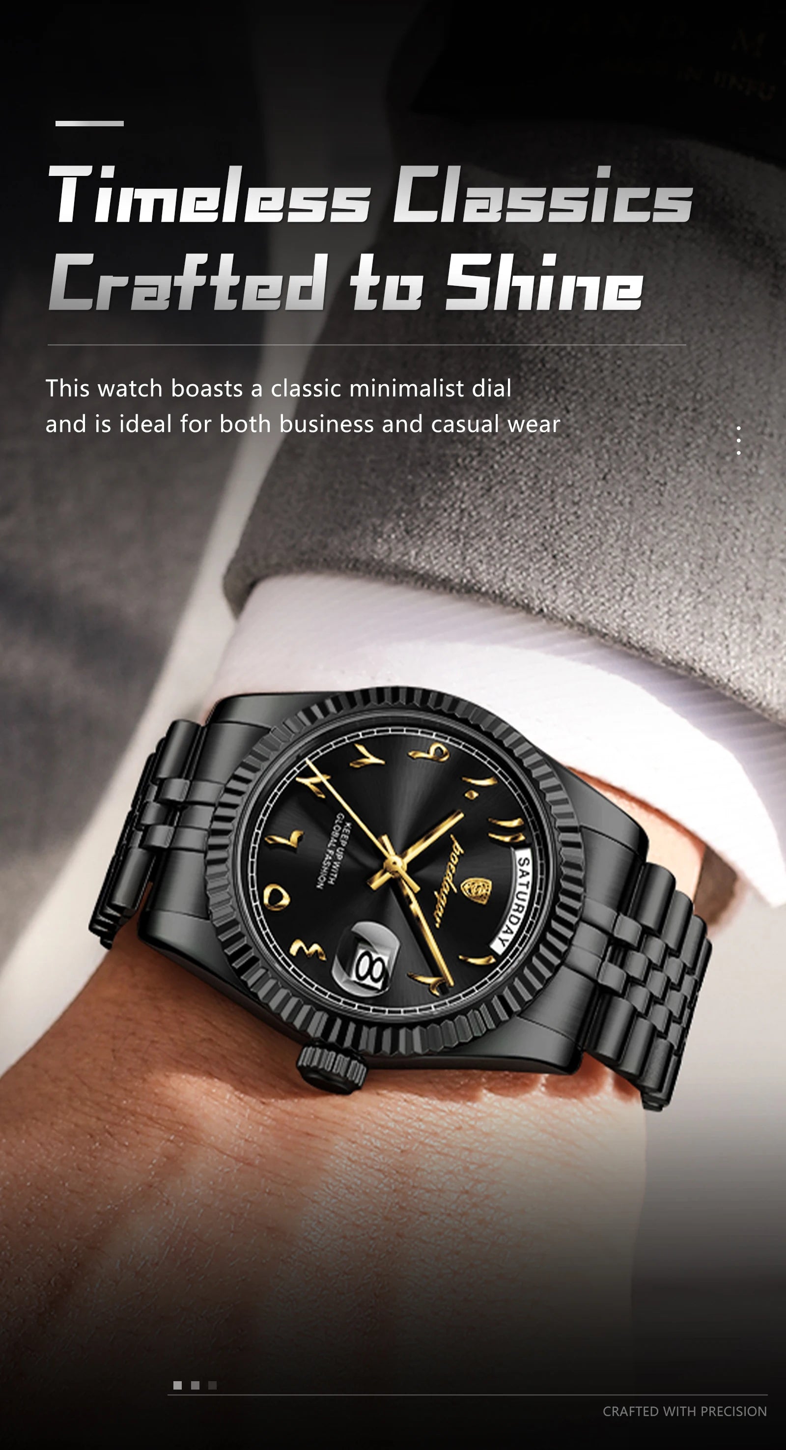 POEDAGAR Business Casual Male Clock Waterproof Date Week Fashion Men's Watch Stainless Steel Quartz Watches For Men Reloj Hombre