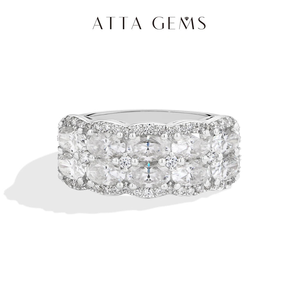 ATTAGEMS Two Rows of Oval Cut Moissanite Rings S925 Sterling Silver Sparkling Engagement Ring For Women Men High Quality Jewelry
