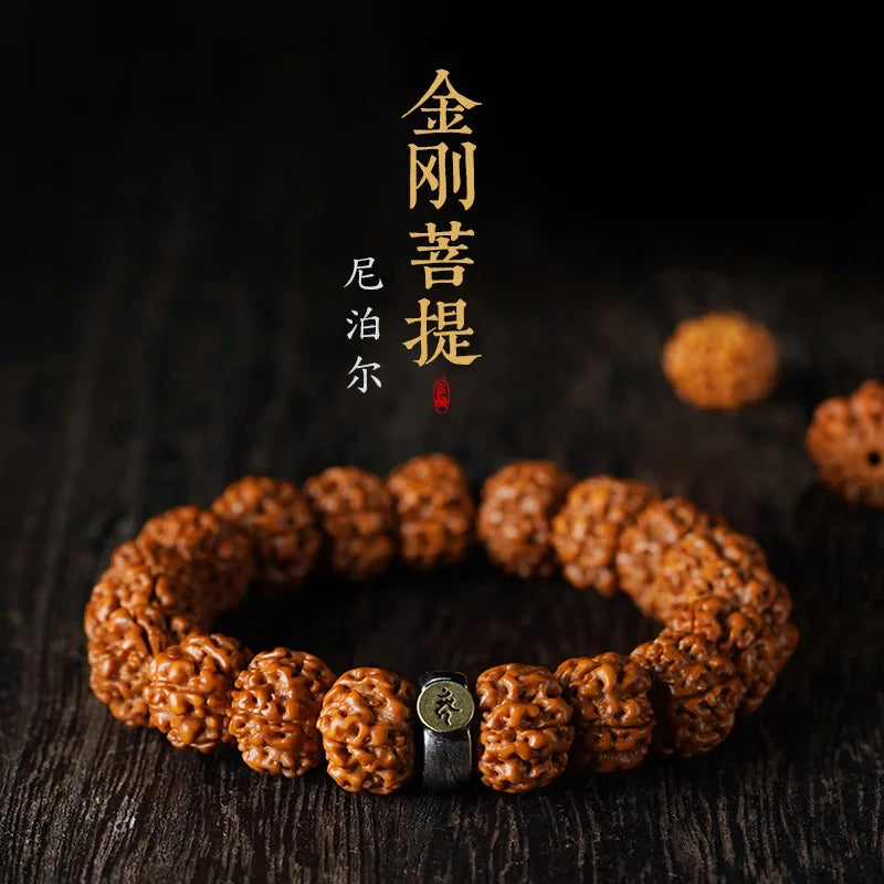Tai Sui Vajra Bodhi Seed Bracelet Zodiac Guardian Deity Themed Wenwan Walnut Polishing Buddhist Beads Hand Jewelry Unisex