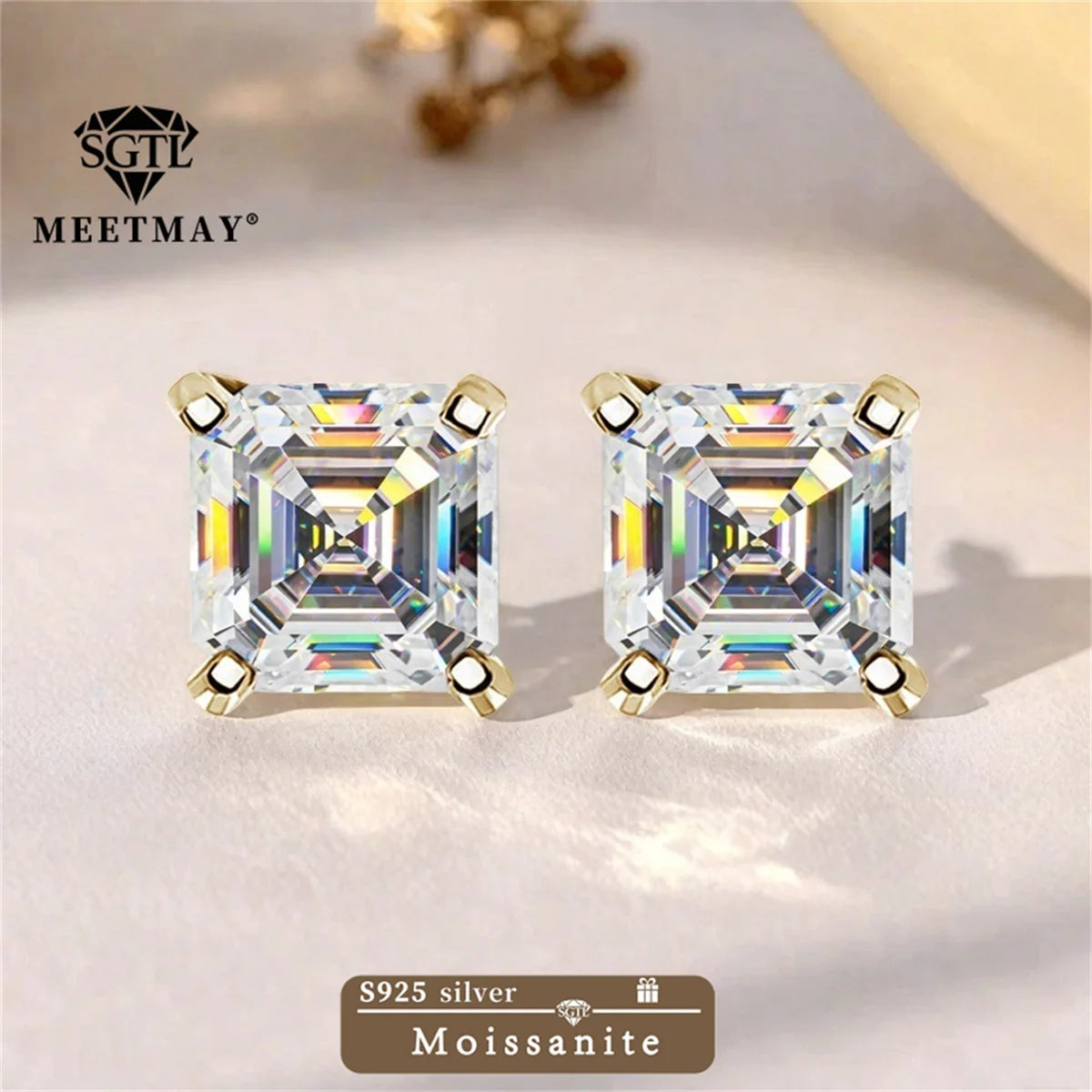 GRA Certified S925 sterling silver four-prong stud earrings Asscher Cut Moissanite earrings for women fine jewelry Free gift box