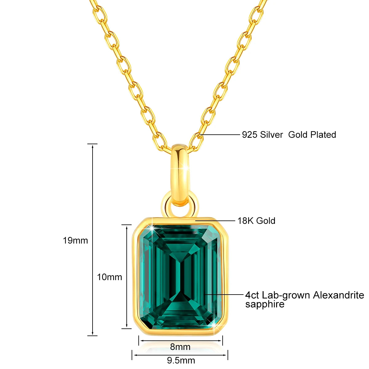 18K Gold 4CT Lab Grown Ruby Sapphire Necklace Au750 Lab Grown Emerald Pendant 100% Genuine for Women Man Anniversary Fine Jewelr